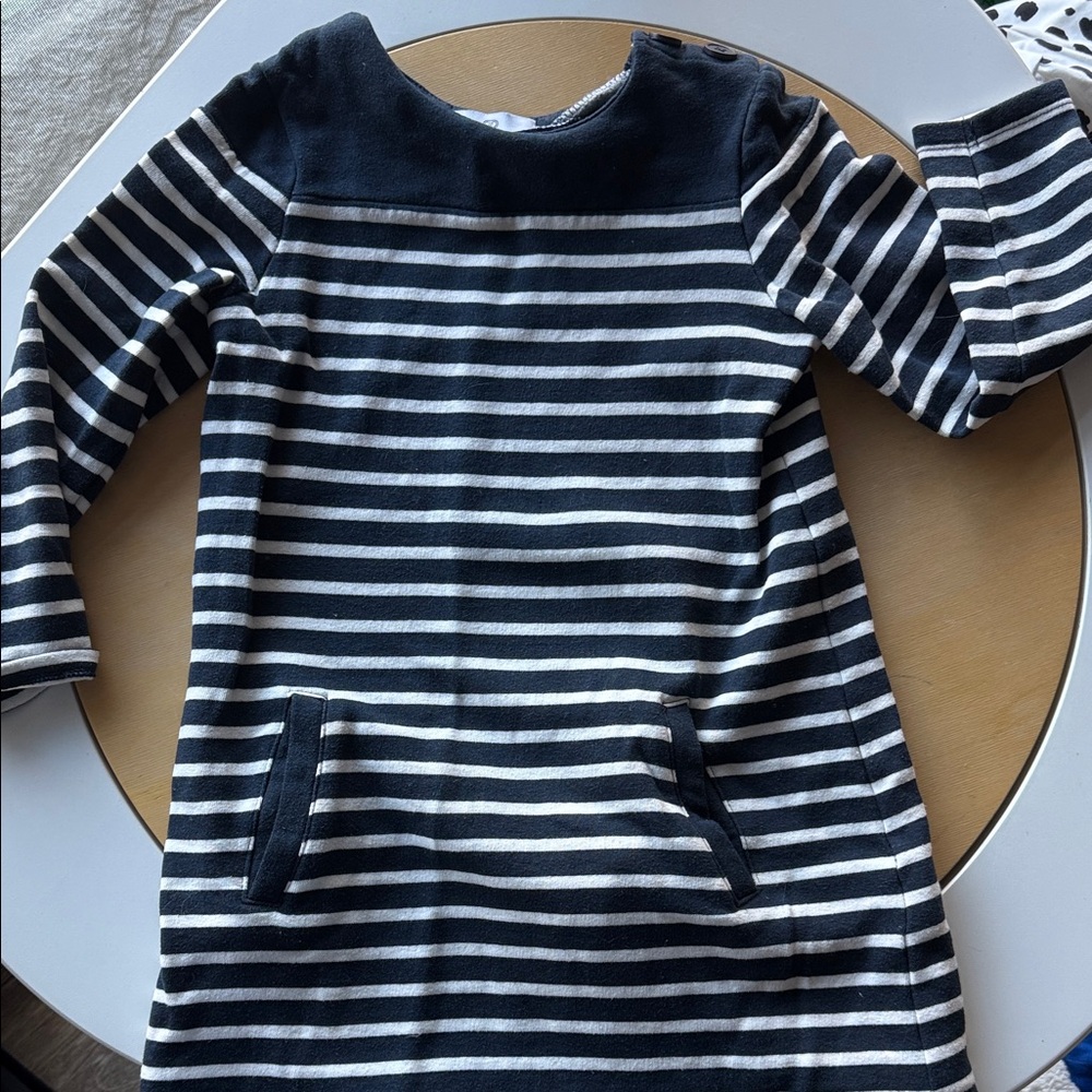 LeRedoute Striped Navy and White Long Sleeve fleece lined pocket Dress